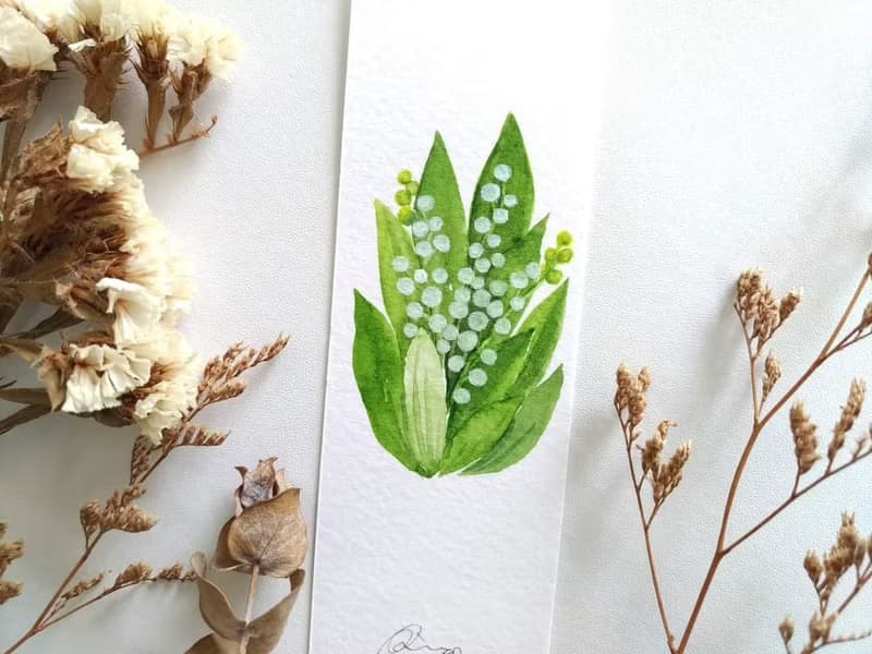 鈴蘭花 幸福回歸 水彩花草插畫書籤 情人禮物祝福卡片 (原畫)