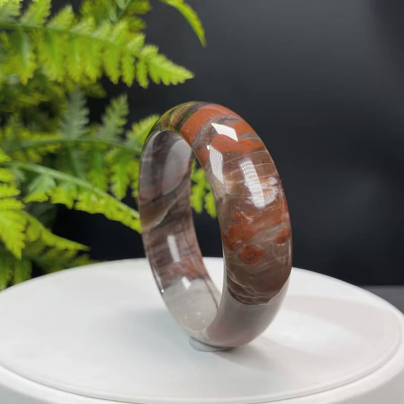 優質 緬甸樹化玉手鐲 52MM 冰潤高瓷結晶多彩 堅韌耐心期望和諧