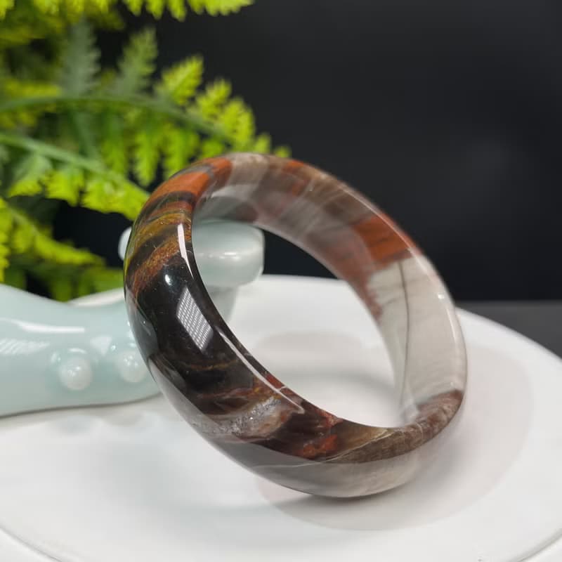 優質 緬甸樹化玉手鐲 52MM 冰潤高瓷結晶多彩 堅韌耐心期望和諧