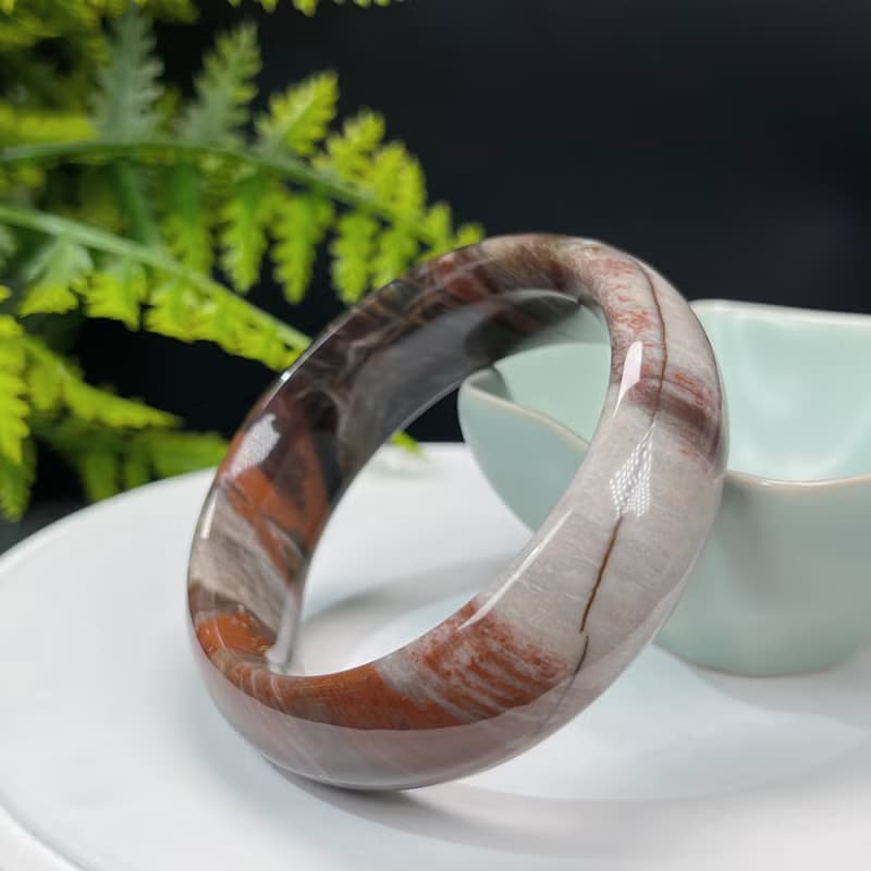 優質 緬甸樹化玉手鐲 52MM 冰潤高瓷結晶多彩 堅韌耐心期望和諧