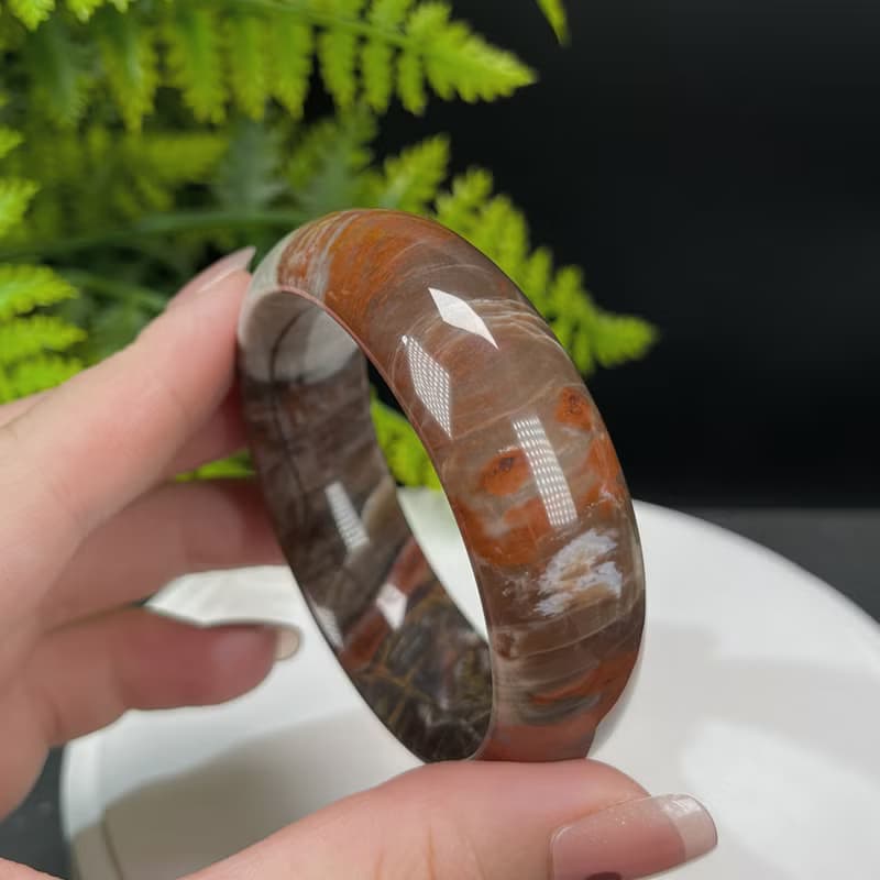 優質 緬甸樹化玉手鐲 52MM 冰潤高瓷結晶多彩 堅韌耐心期望和諧