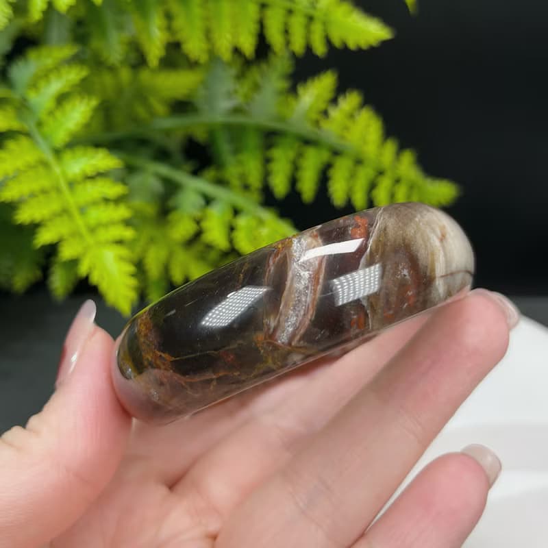 優質 緬甸樹化玉手鐲 52MM 冰潤高瓷結晶多彩 堅韌耐心期望和諧