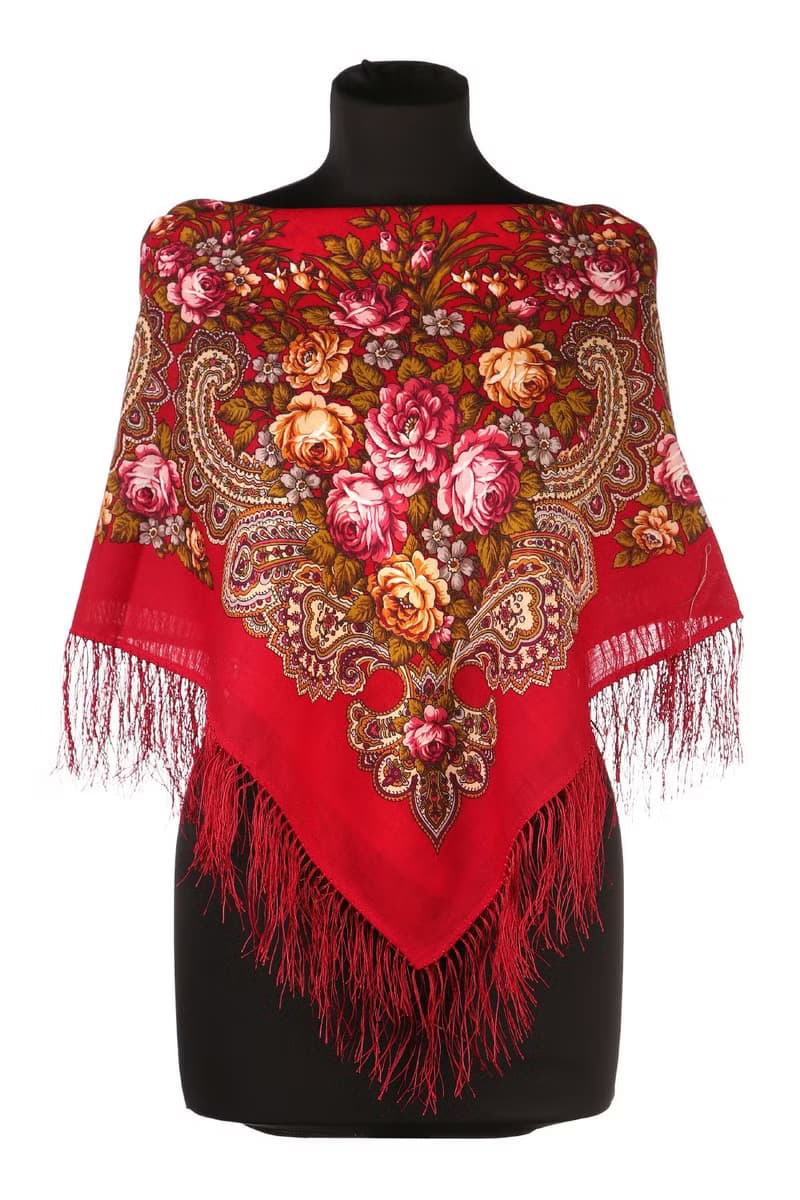 Authentic Pavlovo Posad Russian Shawl Scarf Soft 100% Wool 89x89 cm 779-5
