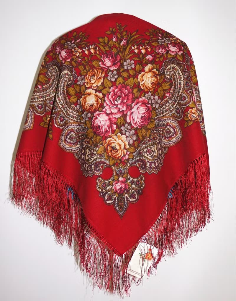 Authentic Pavlovo Posad Russian Shawl Scarf Soft 100% Wool 89x89 cm 779-5