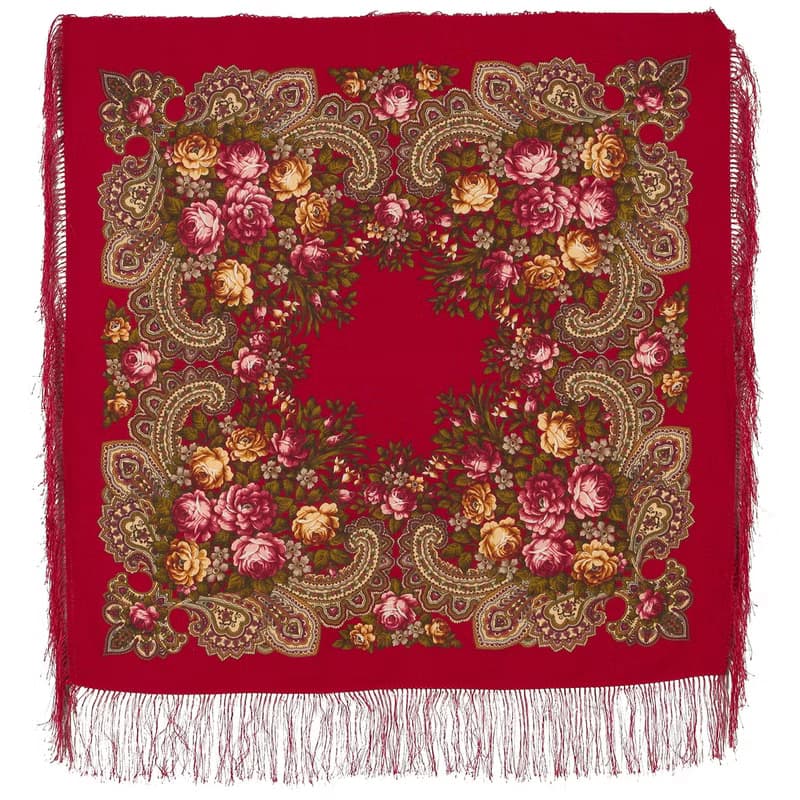 Authentic Pavlovo Posad Russian Shawl Scarf Soft 100% Wool 89x89 cm 779-5