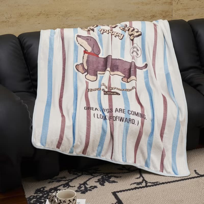 條紋臘腸狗毛毯巧克力曲奇午睡毯蓋腿毯沙發蓋毯
