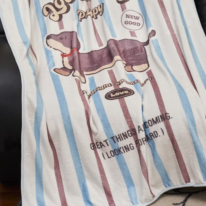 條紋臘腸狗毛毯巧克力曲奇午睡毯蓋腿毯沙發蓋毯