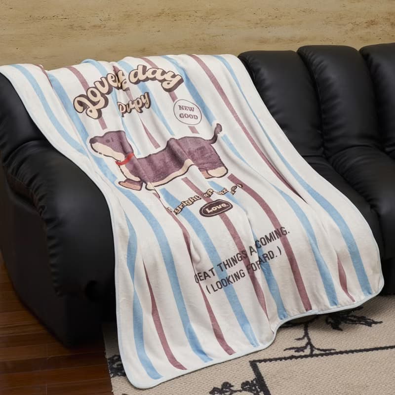 條紋臘腸狗毛毯巧克力曲奇午睡毯蓋腿毯沙發蓋毯