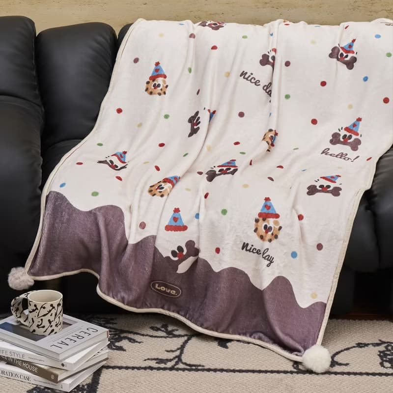 條紋臘腸狗毛毯巧克力曲奇午睡毯蓋腿毯沙發蓋毯