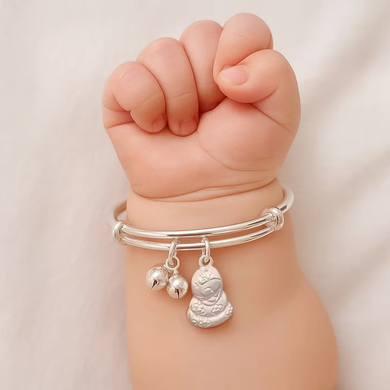 新年開運| 999純銀生肖蛇手鐲(含手鐲+鈴鐺+笑咪蛇)