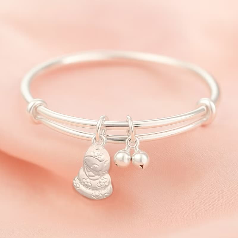 新年開運| 999純銀生肖蛇手鐲(含手鐲+鈴鐺+笑咪蛇)