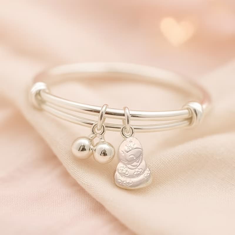 新年開運| 999純銀生肖蛇手鐲(含手鐲+鈴鐺+笑咪蛇)