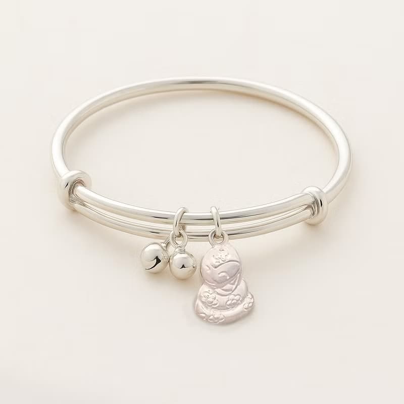 新年開運| 999純銀生肖蛇手鐲(含手鐲+鈴鐺+笑咪蛇)