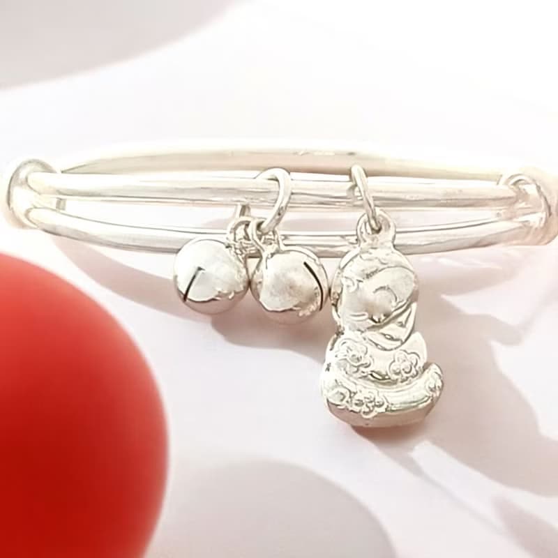 新年開運| 999純銀生肖蛇手鐲(含手鐲+鈴鐺+笑咪蛇)