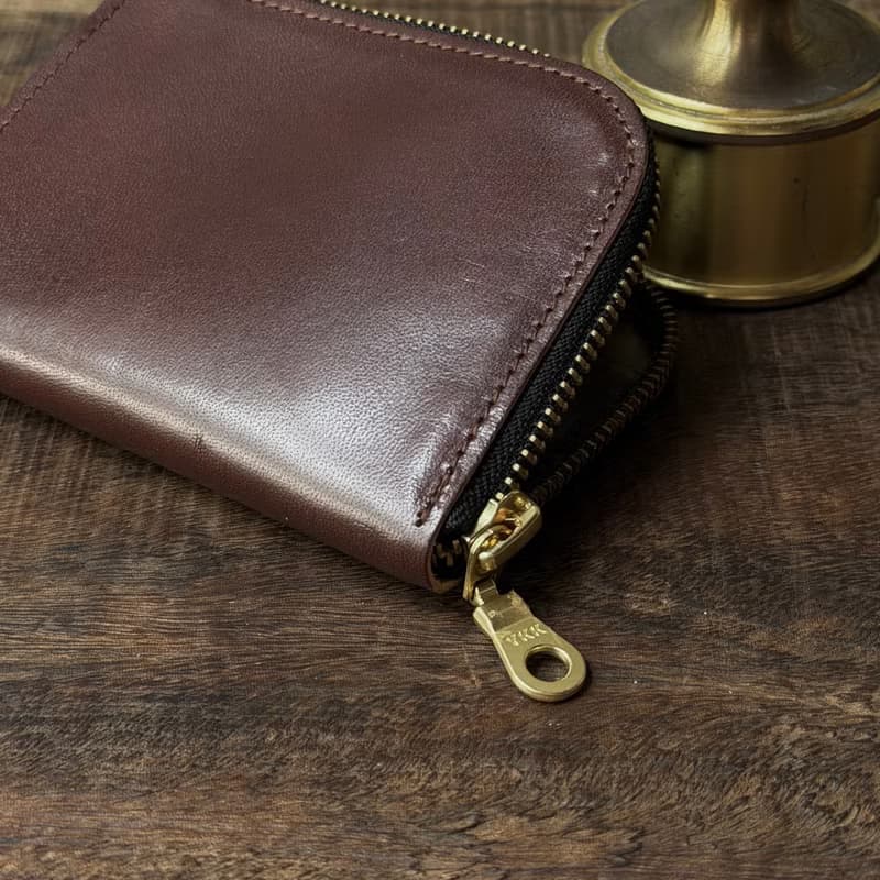 多夾層L形拉鍊短夾 巧克力 義大利植鞣革