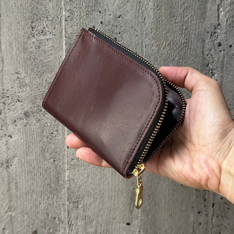 多夾層L形拉鍊短夾 巧克力 義大利植鞣革