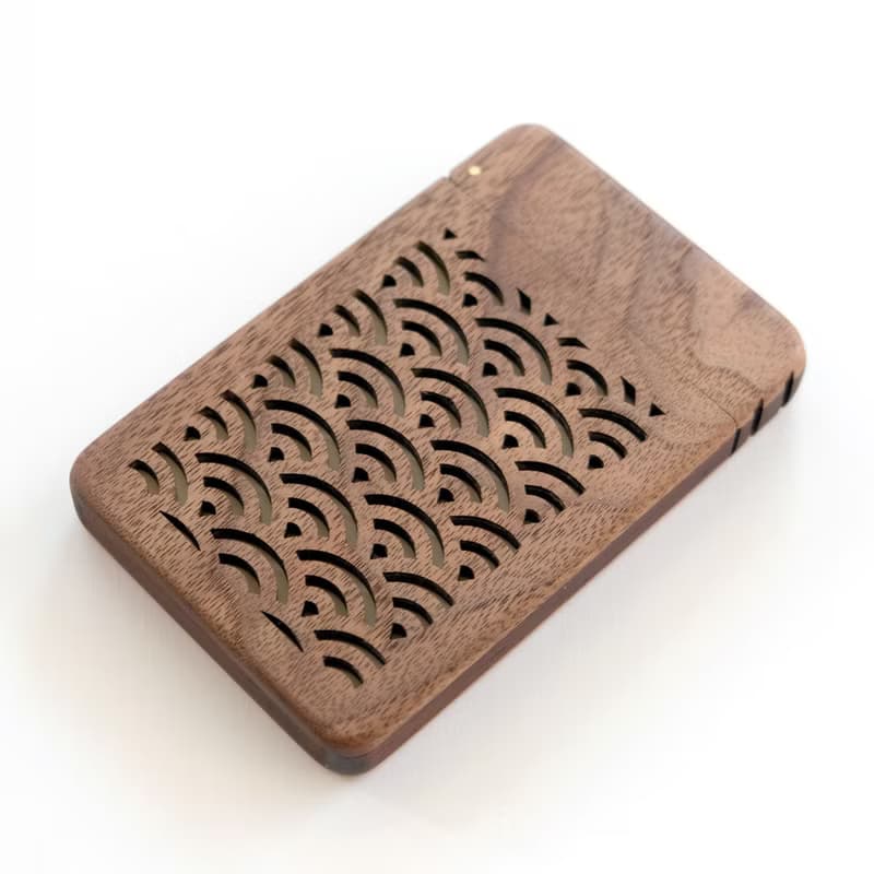 Wooden business card holder / walnut /Japanese traditional pattern  (Seigaiha)