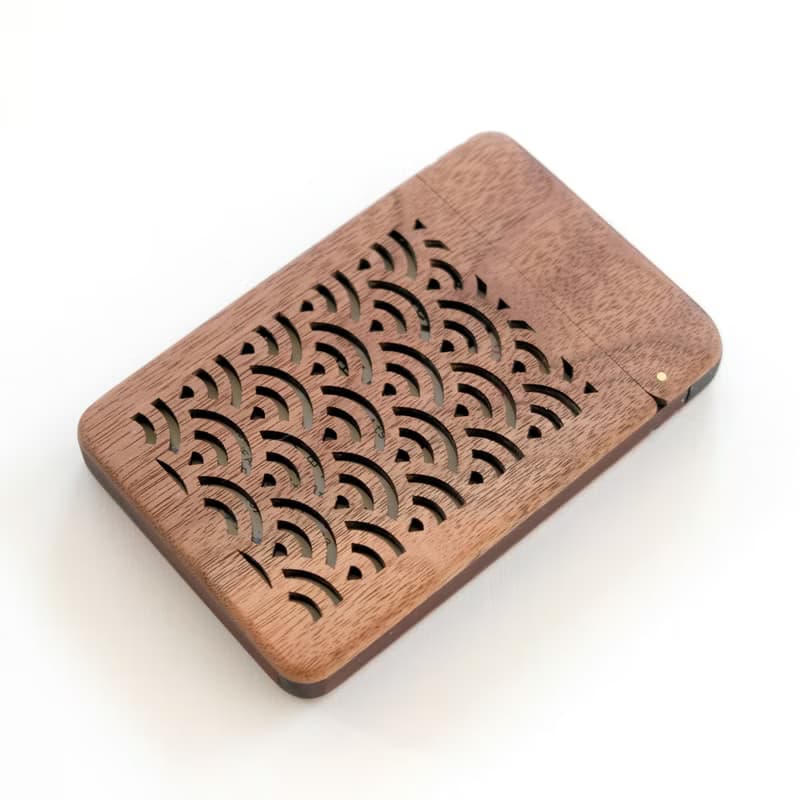 Wooden business card holder / walnut /Japanese traditional pattern  (Seigaiha)