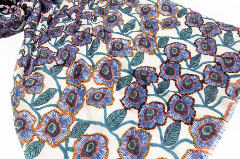 喀什米爾Cashmere/水煮羊毛披肩/針織圍巾/刺繡圍巾/羊絨披巾-花