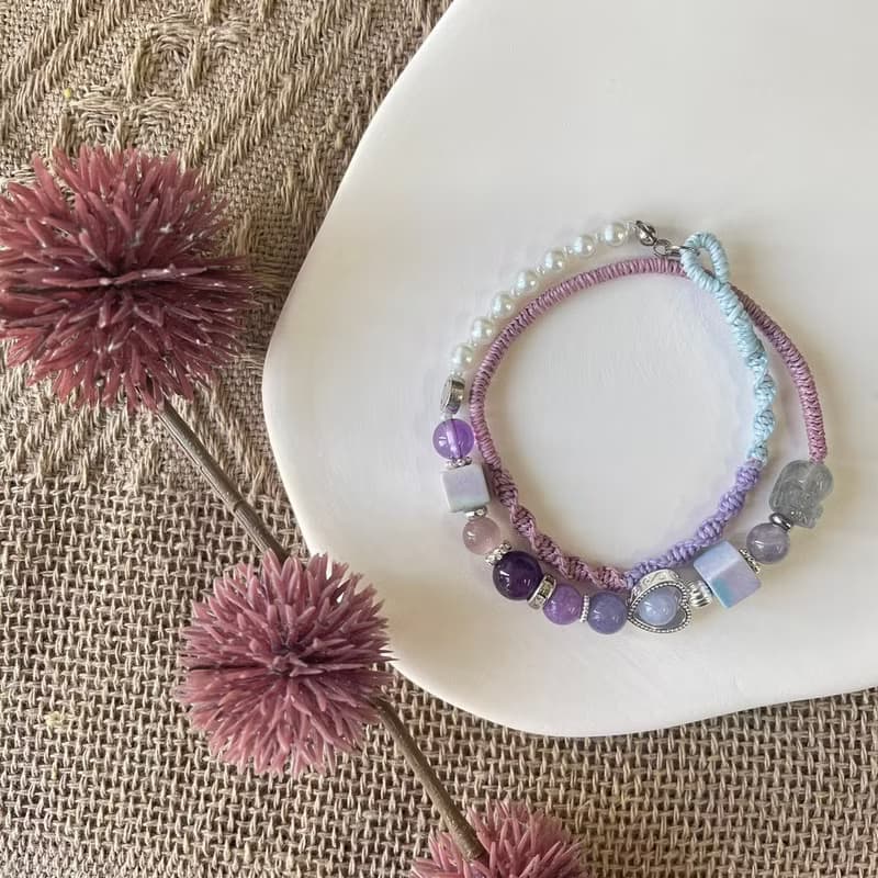 拉長石貔貅紫魅力彈性手鍊