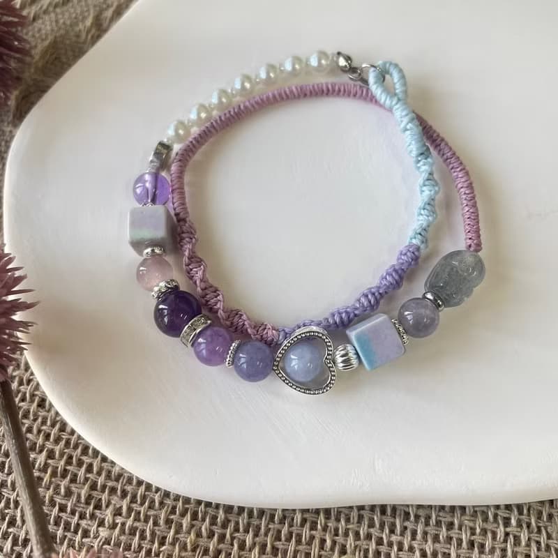 拉長石貔貅紫魅力彈性手鍊