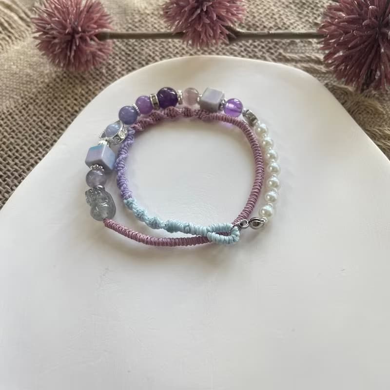 拉長石貔貅紫魅力彈性手鍊