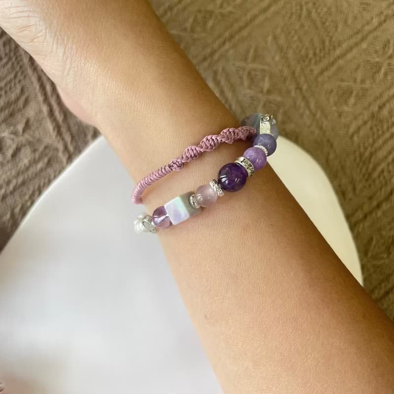 拉長石貔貅紫魅力彈性手鍊
