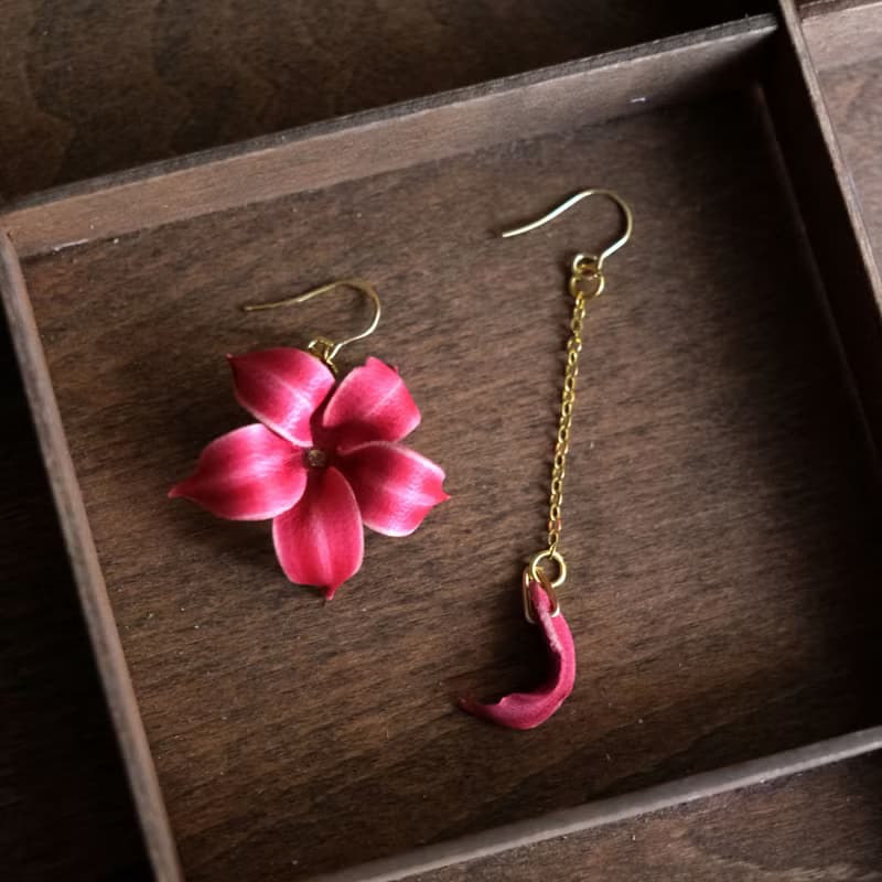 皮革工藝 小紅花 曼陀羅花 耳飾