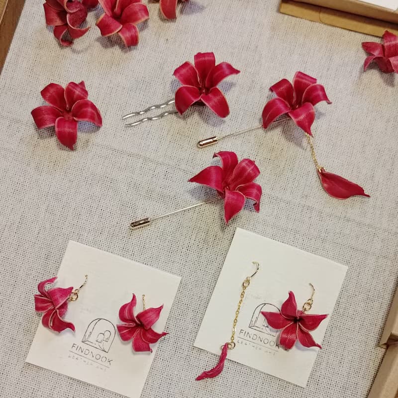 皮革工藝 小紅花 曼陀羅花 耳飾