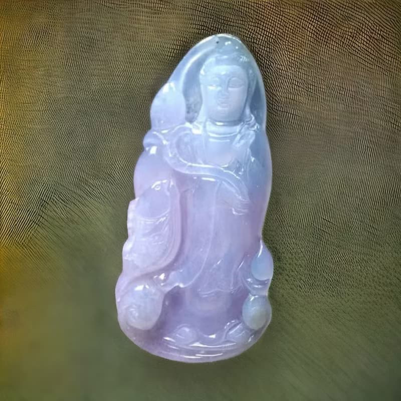 冰種紫羅蘭翡翠精雕觀音菩薩 | 天然緬甸玉翡翠A貨 | 送禮
