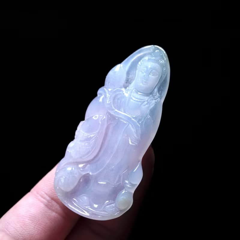 冰種紫羅蘭翡翠精雕觀音菩薩 | 天然緬甸玉翡翠A貨 | 送禮