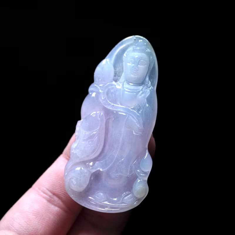 冰種紫羅蘭翡翠精雕觀音菩薩 | 天然緬甸玉翡翠A貨 | 送禮