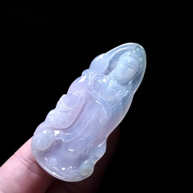 冰種紫羅蘭翡翠精雕觀音菩薩 | 天然緬甸玉翡翠A貨 | 送禮