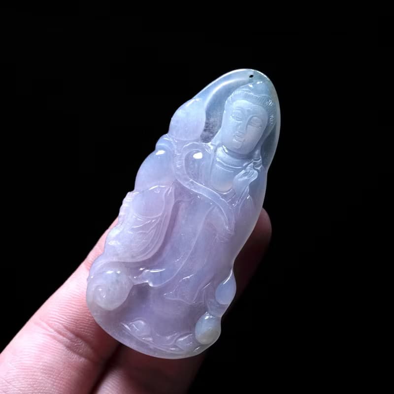 冰種紫羅蘭翡翠精雕觀音菩薩 | 天然緬甸玉翡翠A貨 | 送禮