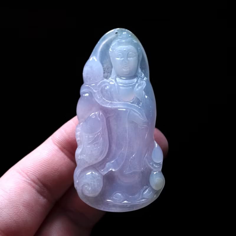 冰種紫羅蘭翡翠精雕觀音菩薩 | 天然緬甸玉翡翠A貨 | 送禮