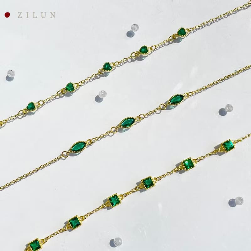 │輕珠寶│心串心 • 祖母綠鋯石 • 純銀手鍊 • 925silver