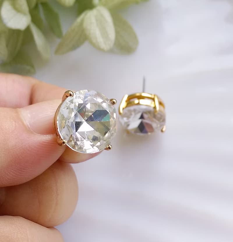 Vintage Jewelry 西洋古董飾品 小單鑽造型 簡約白鑽  針式耳環
