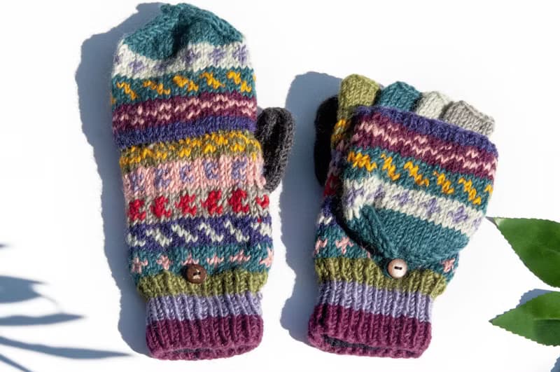 手織純羊毛針織手套/可拆卸保暖手套/內刷毛手套/觸控手套-北歐