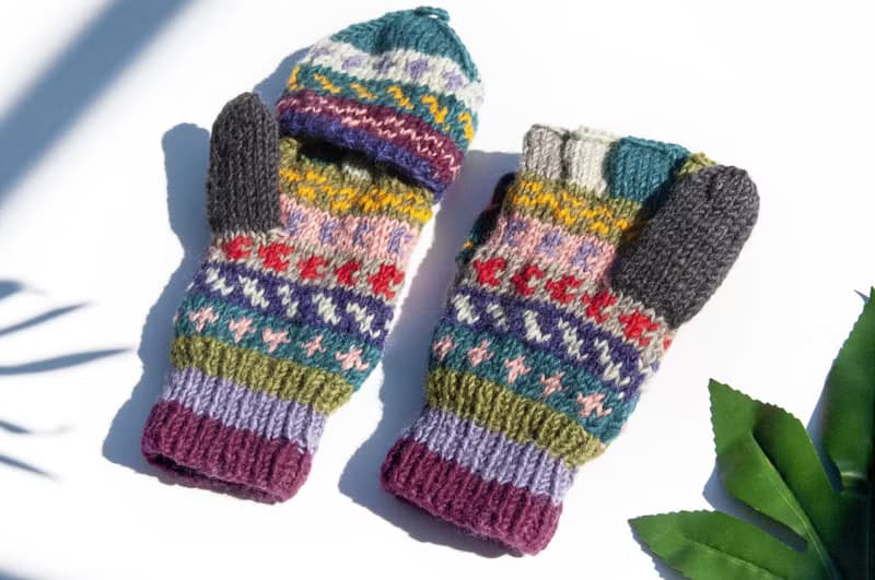 手織純羊毛針織手套/可拆卸保暖手套/內刷毛手套/觸控手套-北歐