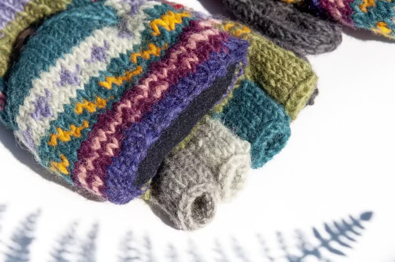 手織純羊毛針織手套/可拆卸保暖手套/內刷毛手套/觸控手套-北歐