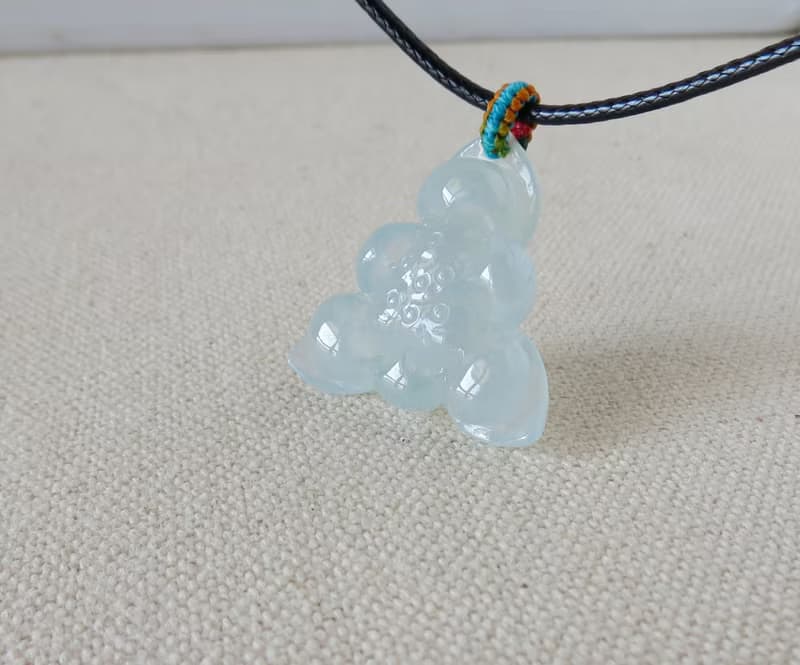 純銀【清蓮】冰藍蓮花翡翠韓國蠟線項鍊*1*招財、辟邪、防小人