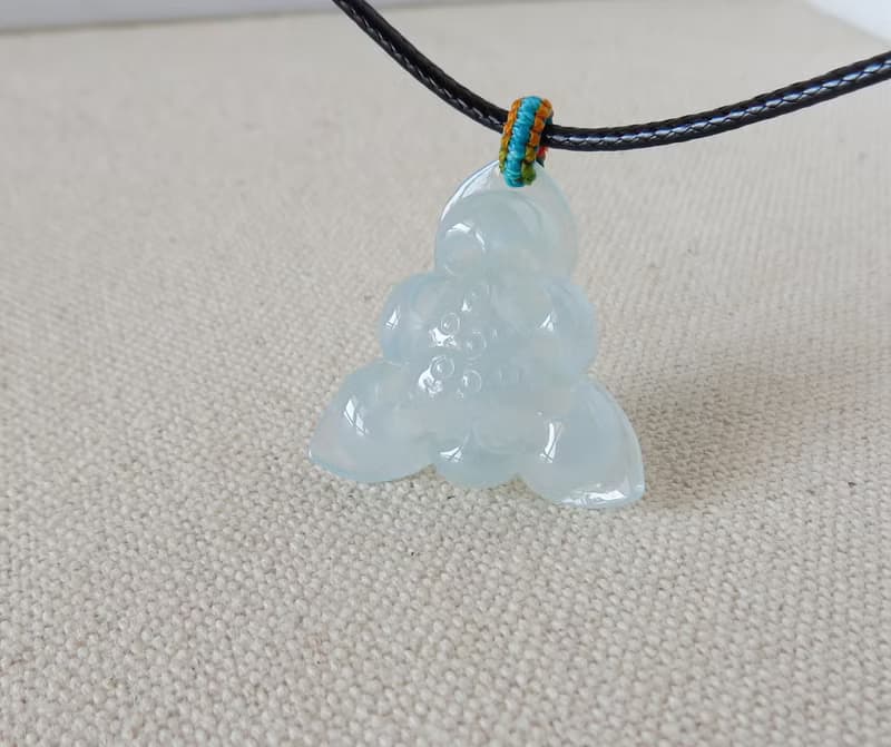 純銀【清蓮】冰藍蓮花翡翠韓國蠟線項鍊*1*招財、辟邪、防小人
