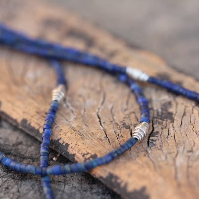 Lapis Lazuli beads and silver wrap beads two-tiered necklace (N0008)