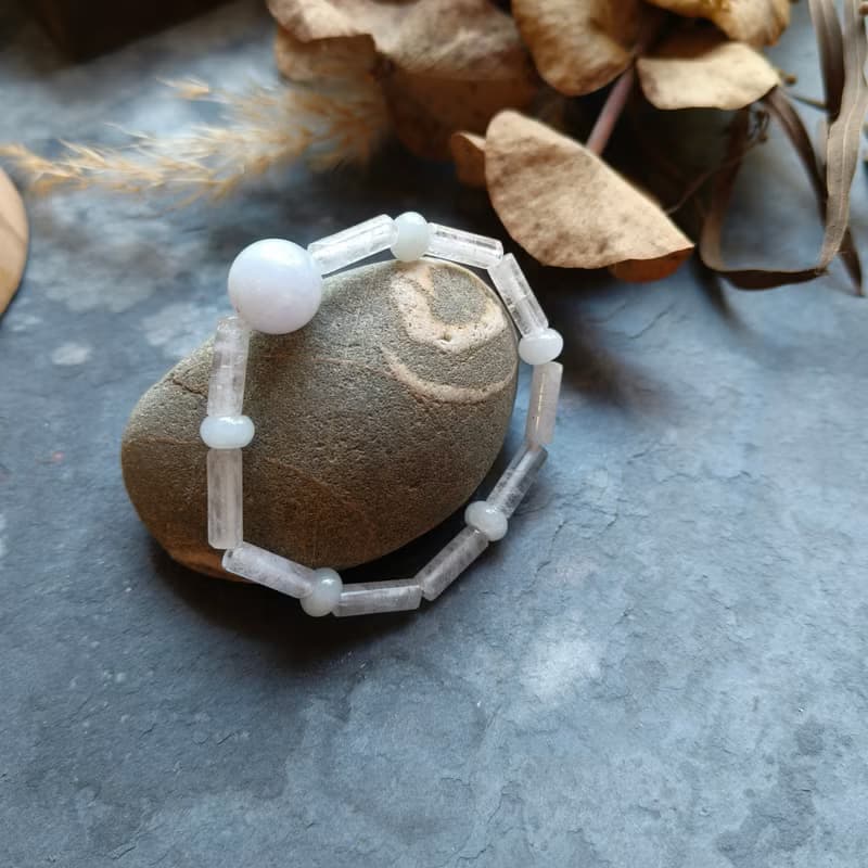 生日禮物 情人禮物 天然緬甸紫羅蘭翡翠珠 白水晶桶珠串手鍊 0728