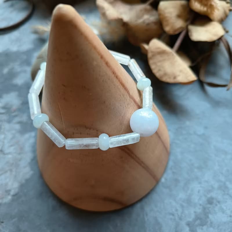 生日禮物 情人禮物 天然緬甸紫羅蘭翡翠珠 白水晶桶珠串手鍊 0728