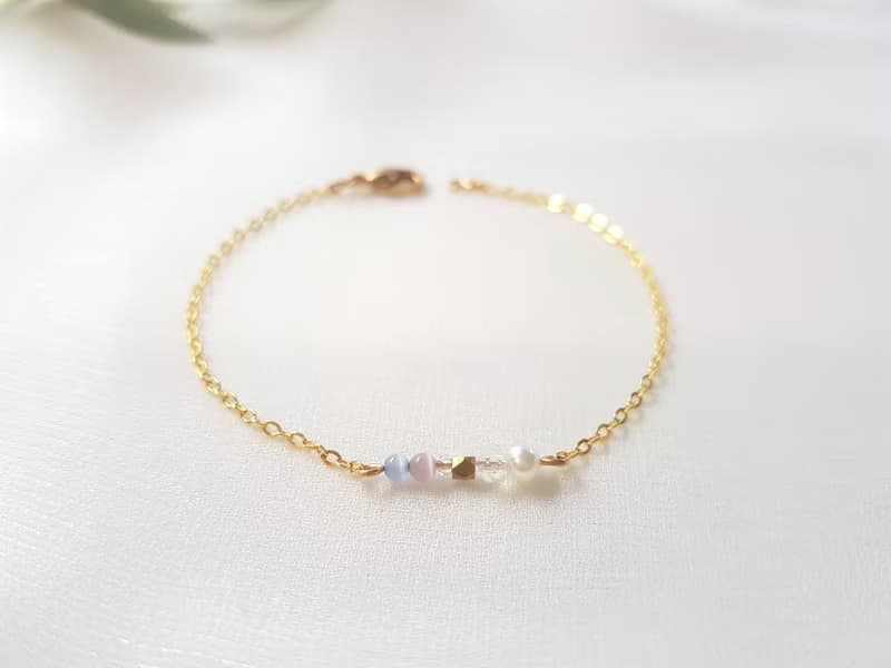 度假小屋 ‧ 貓眼石 珍珠 黃銅 水晶 細手鍊