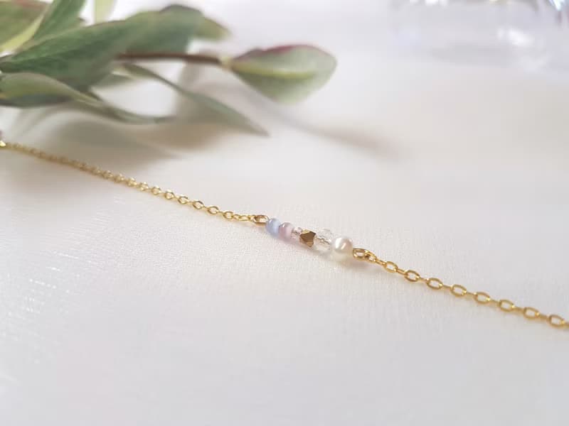 度假小屋 ‧ 貓眼石 珍珠 黃銅 水晶 細手鍊