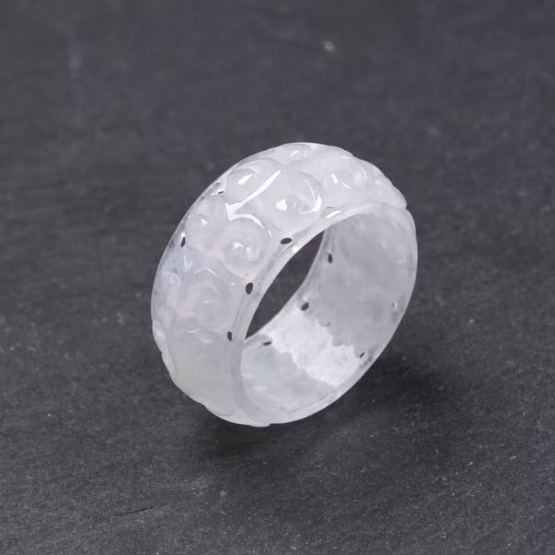 冰種翡翠雕花玉戒 | 國際14圍 | 天然緬甸玉翡翠A貨 | 送禮