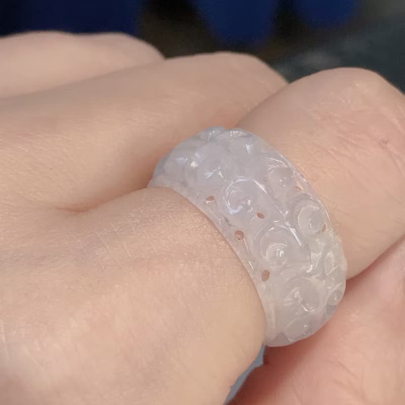 冰種翡翠雕花玉戒 | 國際14圍 | 天然緬甸玉翡翠A貨 | 送禮