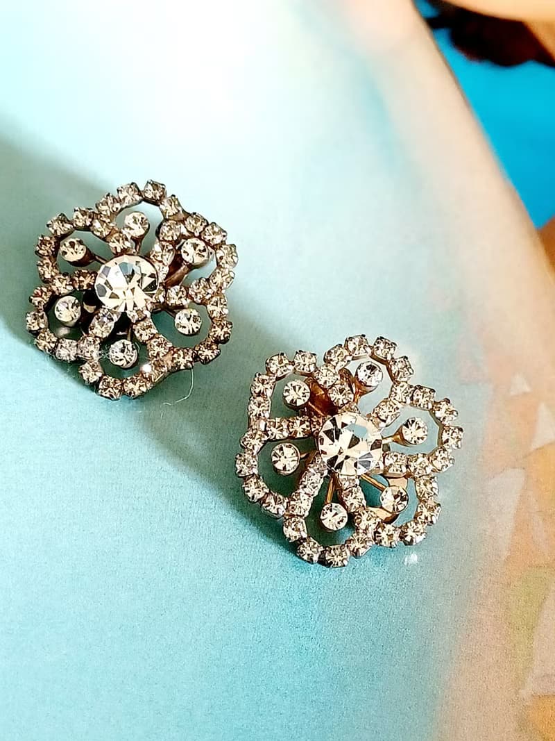 vintage jewelry 璀璨萊茵花卉 夾式耳環